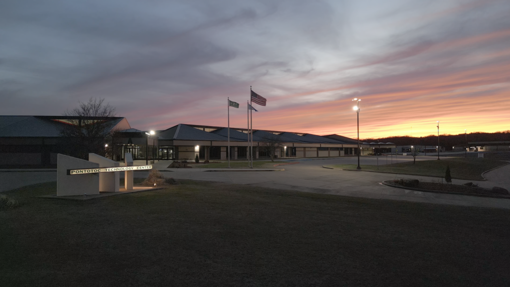 Photo of PTC building at sunset