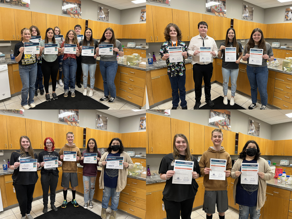 Collage picture of biotechnology students holding their NOCTI certificates